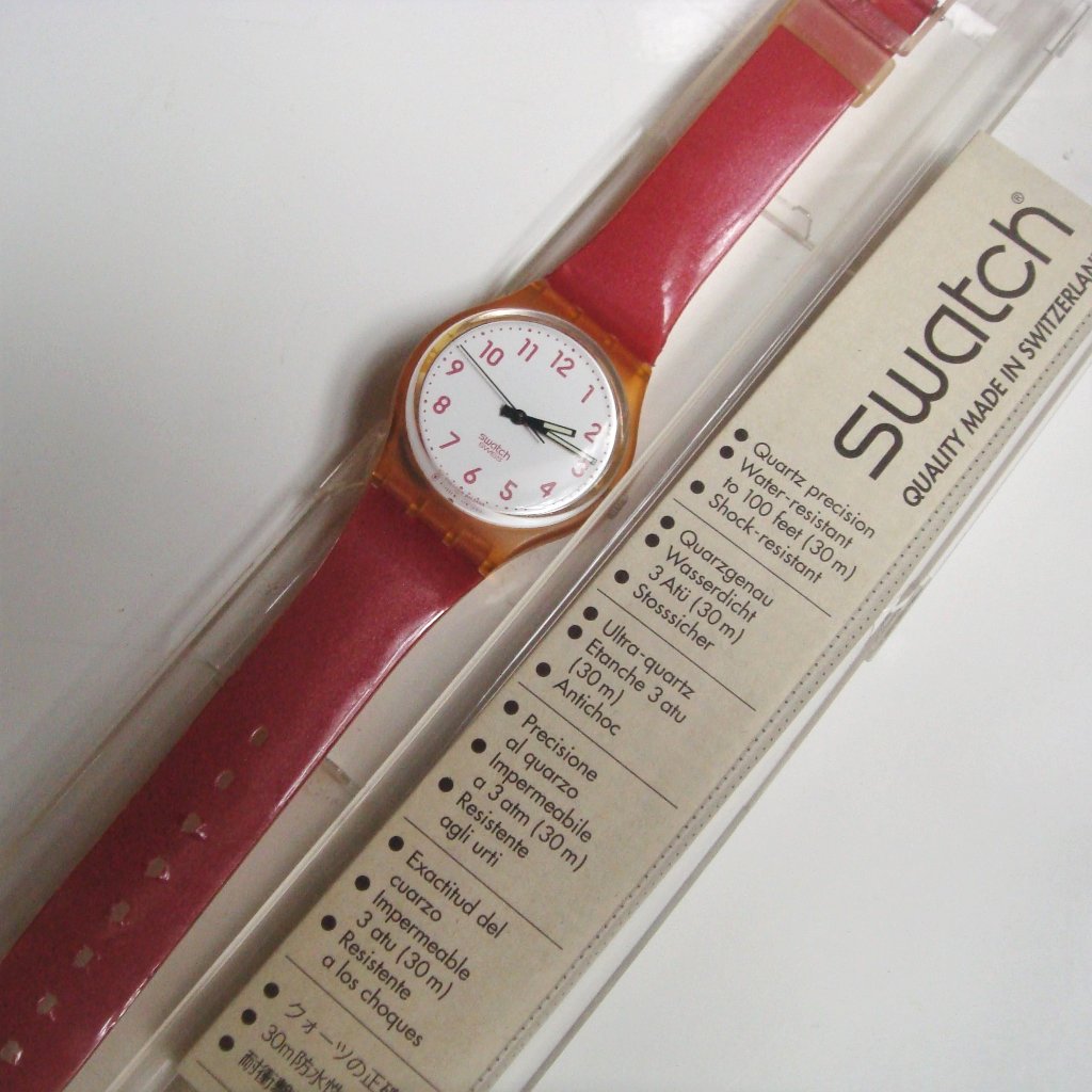 Vintage 90s Swatch Rose Shimmer Wristwatch & Case